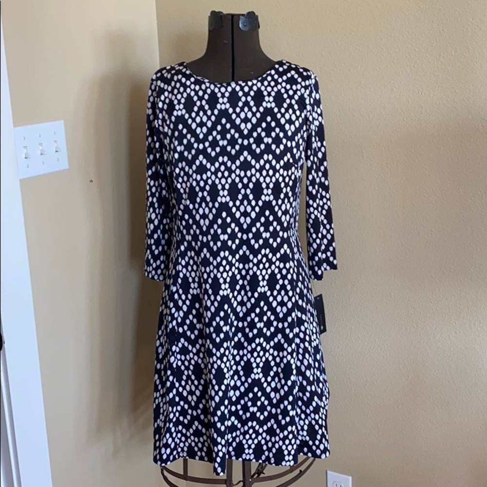 NEW AB STUDIO navy and white dress